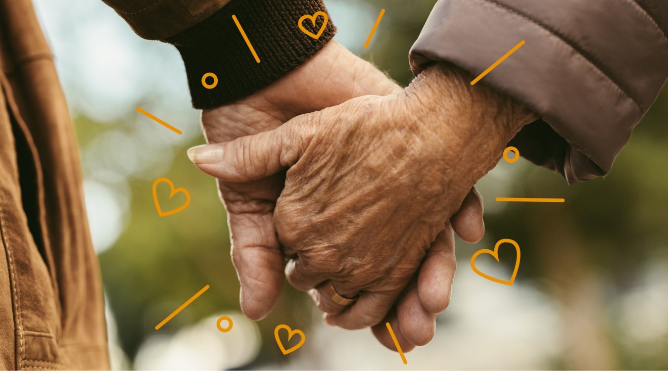 Ausschnitt wie ein altes Paar sich die Hände halt.